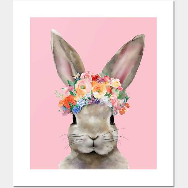 Rabbit with a wreath of flowers on his head. Wall Art by RulizGi